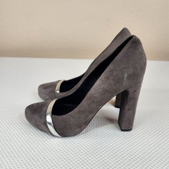 Furla Gray Suede Pumps Shoes Heels Silver Accent Size EU 39 US 8 - Picture 2 of 8